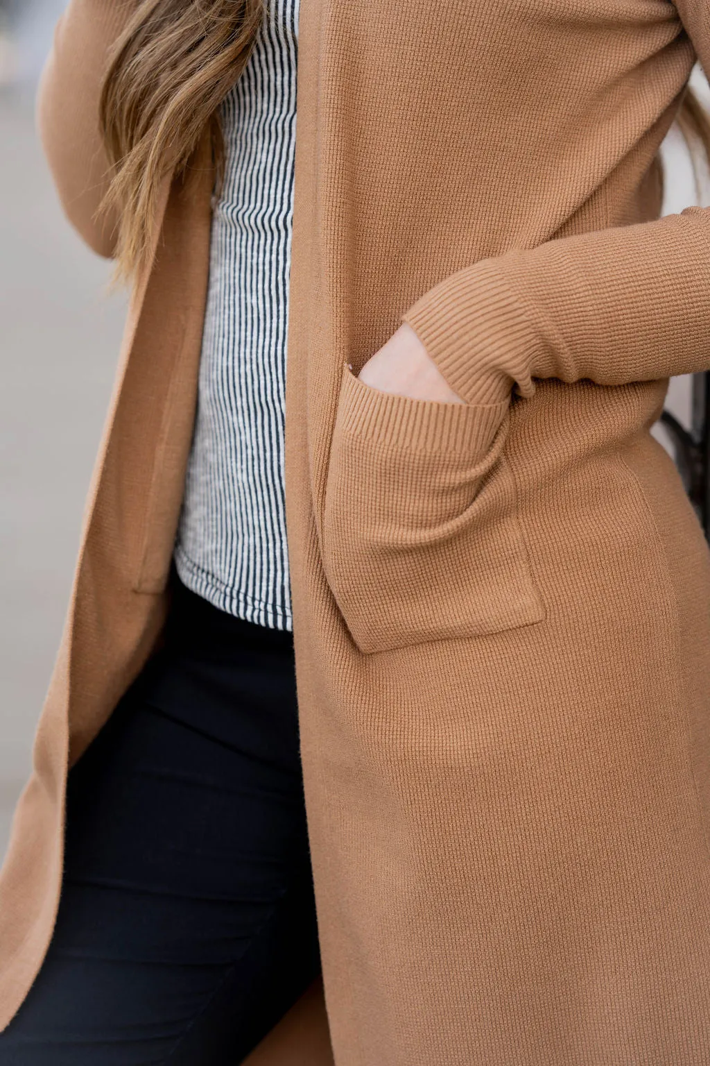 Waffled Two Pocket Tunic Cardigan