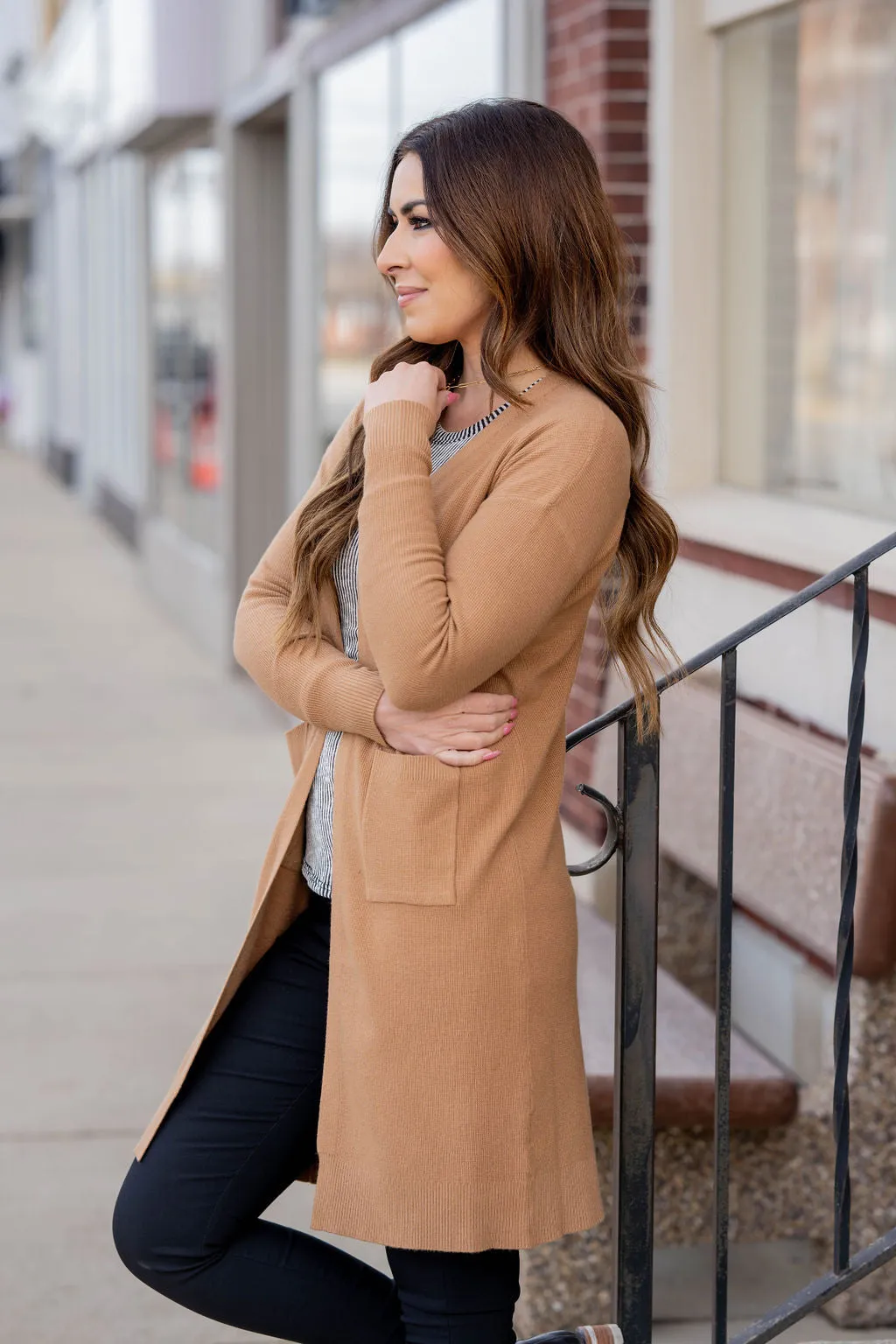 Waffled Two Pocket Tunic Cardigan