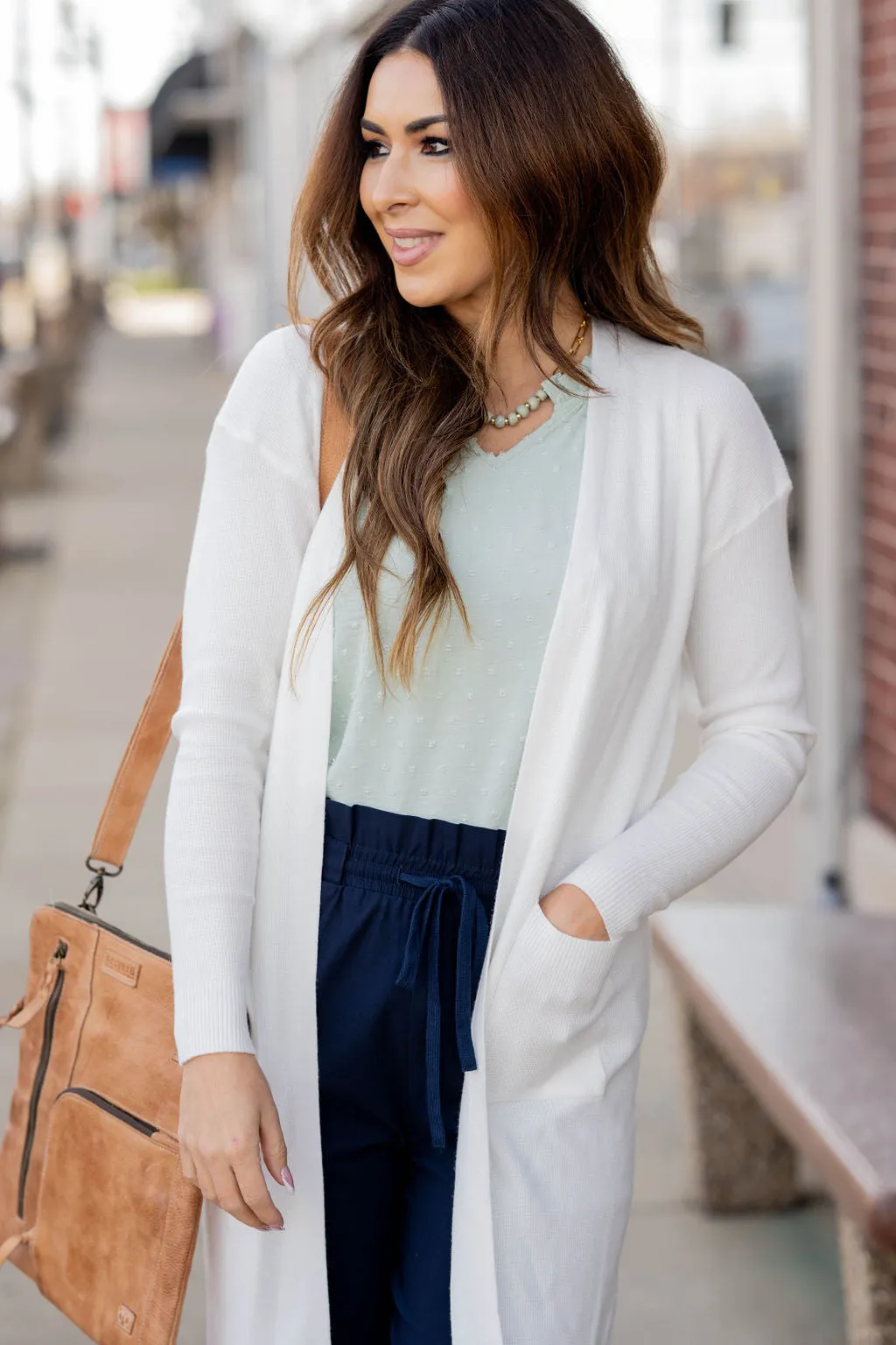 Waffled Two Pocket Tunic Cardigan