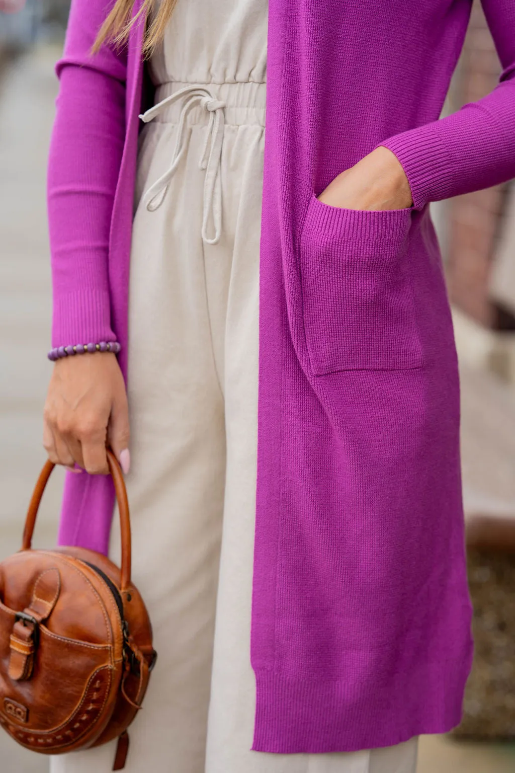 Waffled Two Pocket Tunic Cardigan