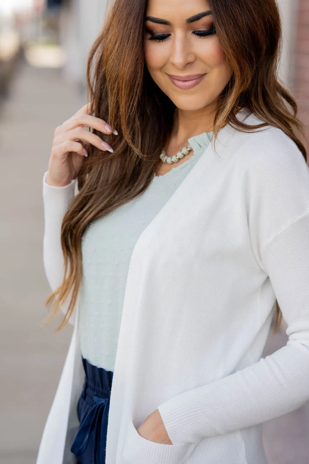 Waffled Two Pocket Tunic Cardigan