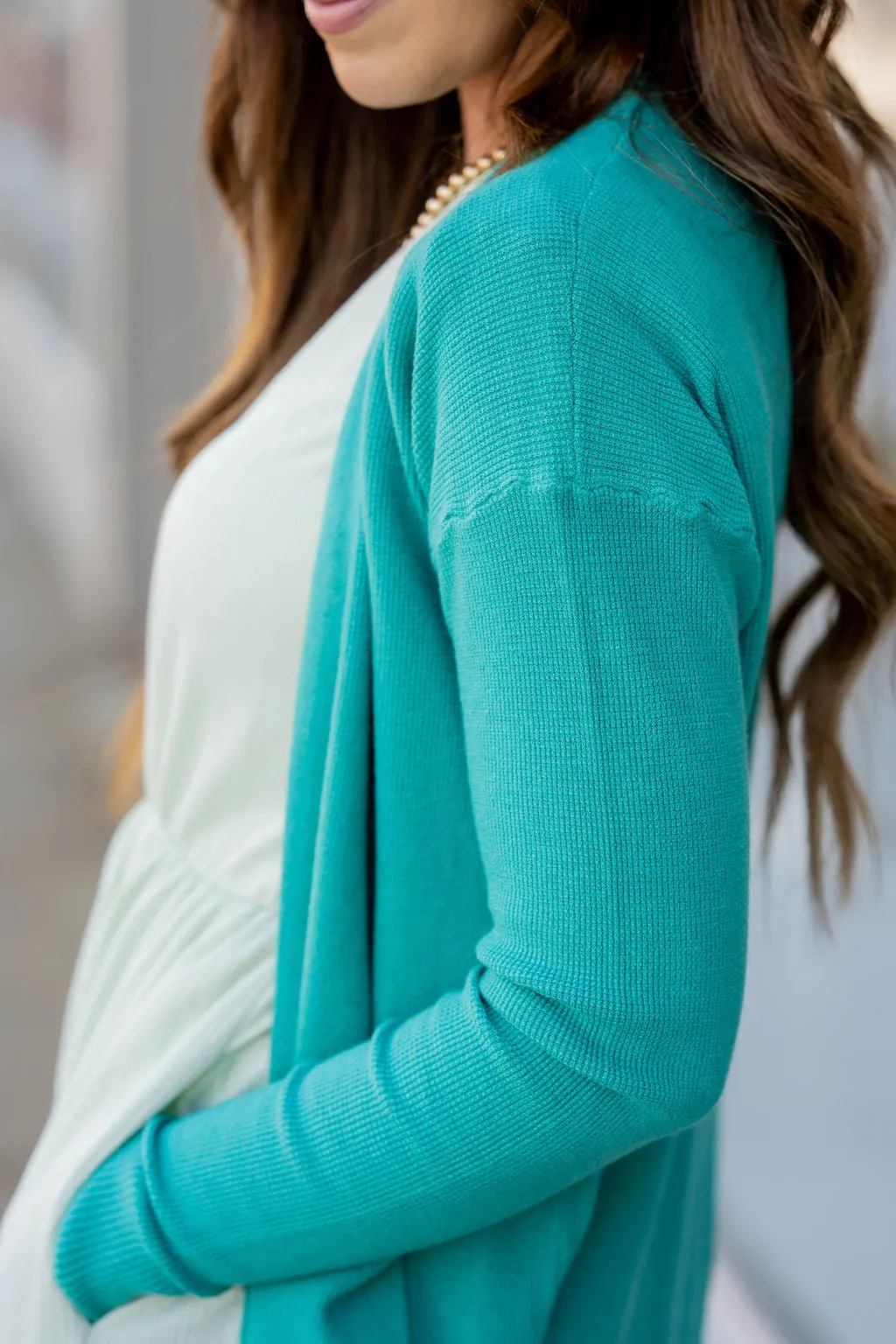 Waffled Two Pocket Tunic Cardigan