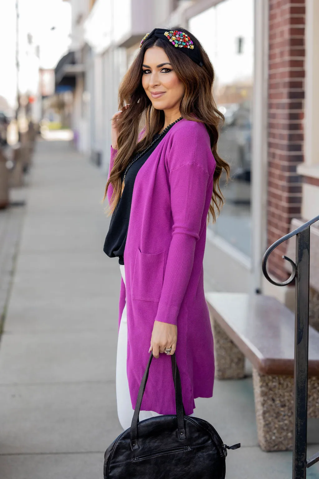 Waffled Two Pocket Tunic Cardigan