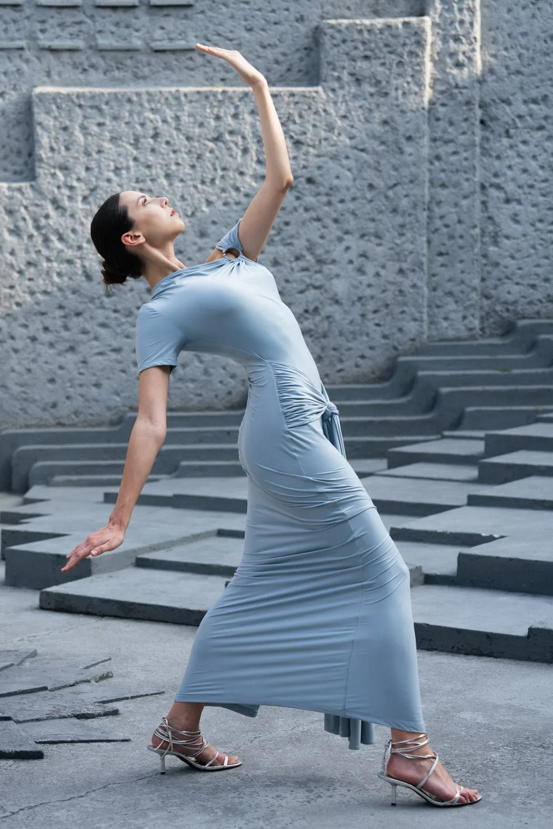 WAIST-KNOT DRAPED MAXI DRESS