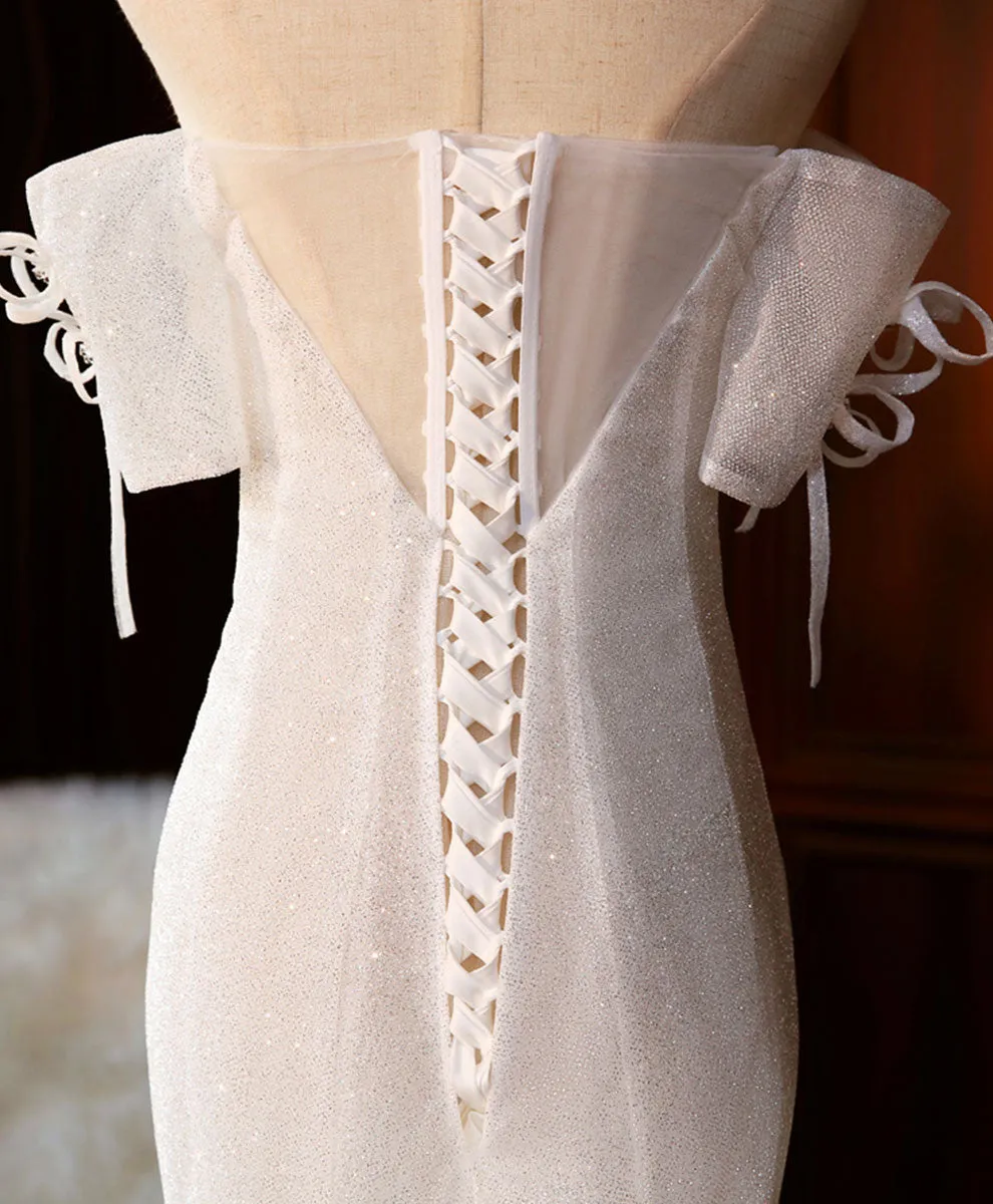 White Sequin Mermaid Long Prom Dress White Wedding Dress