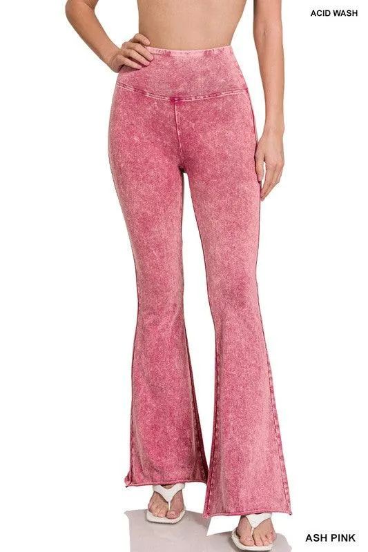 Womens Acid Wash High Waist Raw Edge Hem Pants