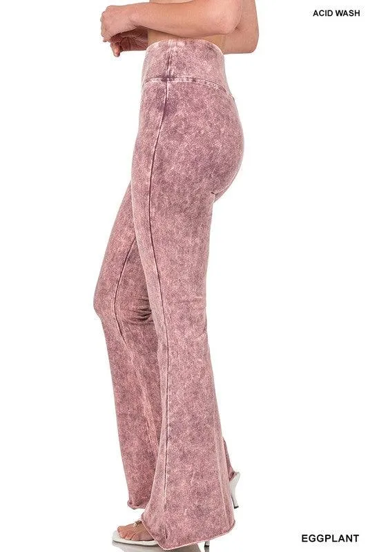 Womens Acid Wash High Waist Raw Edge Hem Pants