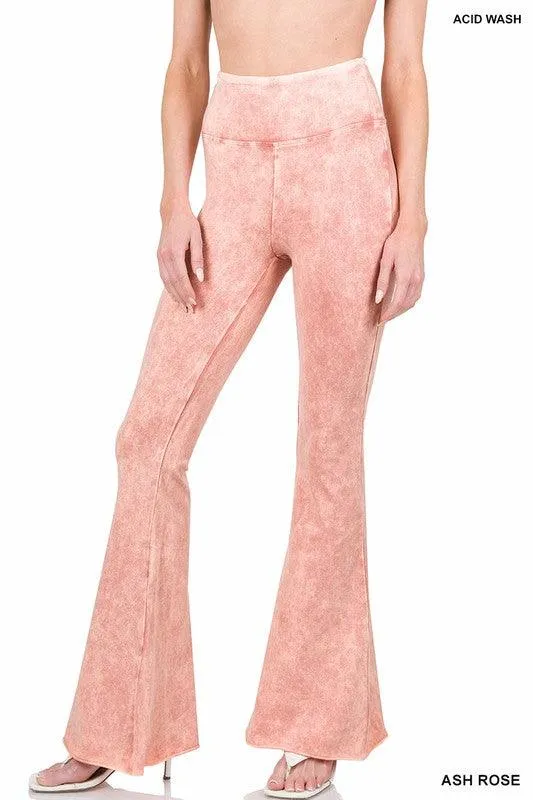 Womens Acid Wash High Waist Raw Edge Hem Pants