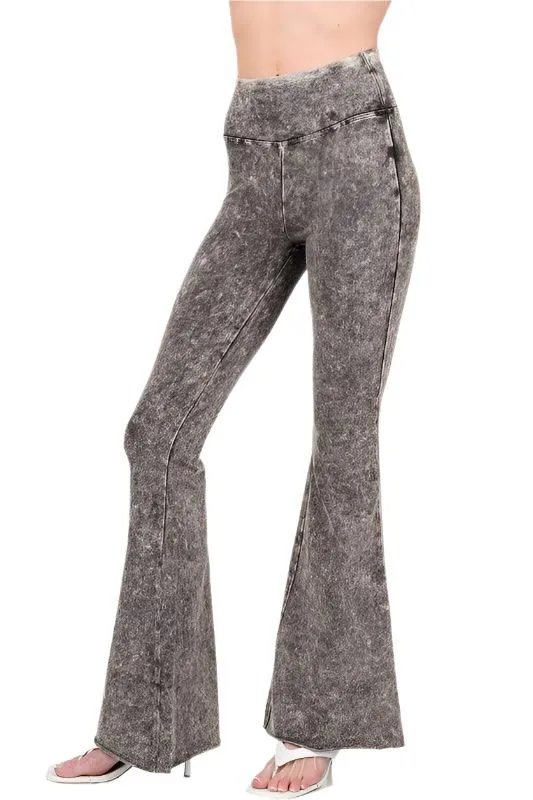 Womens Acid Wash High Waist Raw Edge Hem Pants