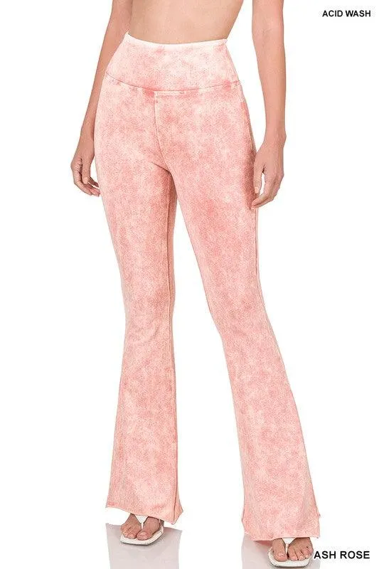 Womens Acid Wash High Waist Raw Edge Hem Pants