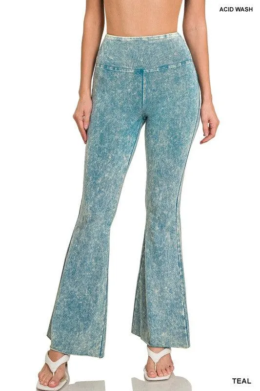 Womens Acid Wash High Waist Raw Edge Hem Pants