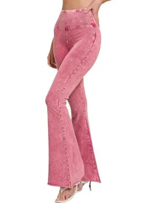 Womens Acid Wash High Waist Raw Edge Hem Pants