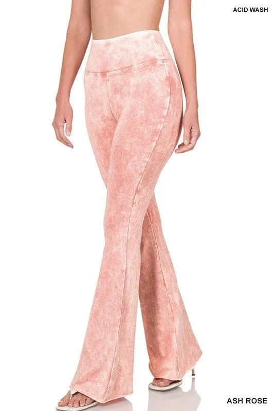 Womens Acid Wash High Waist Raw Edge Hem Pants