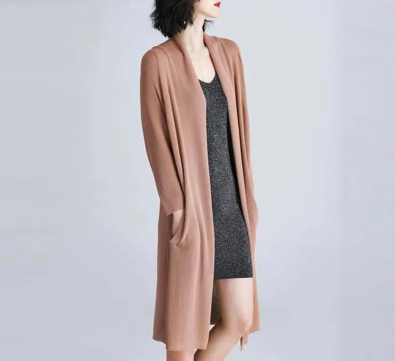 Women's Casual Long Open Front Drape Lightweight Duster High Low Hem Maxi Long Sleeve Cardigan(S-2XL)