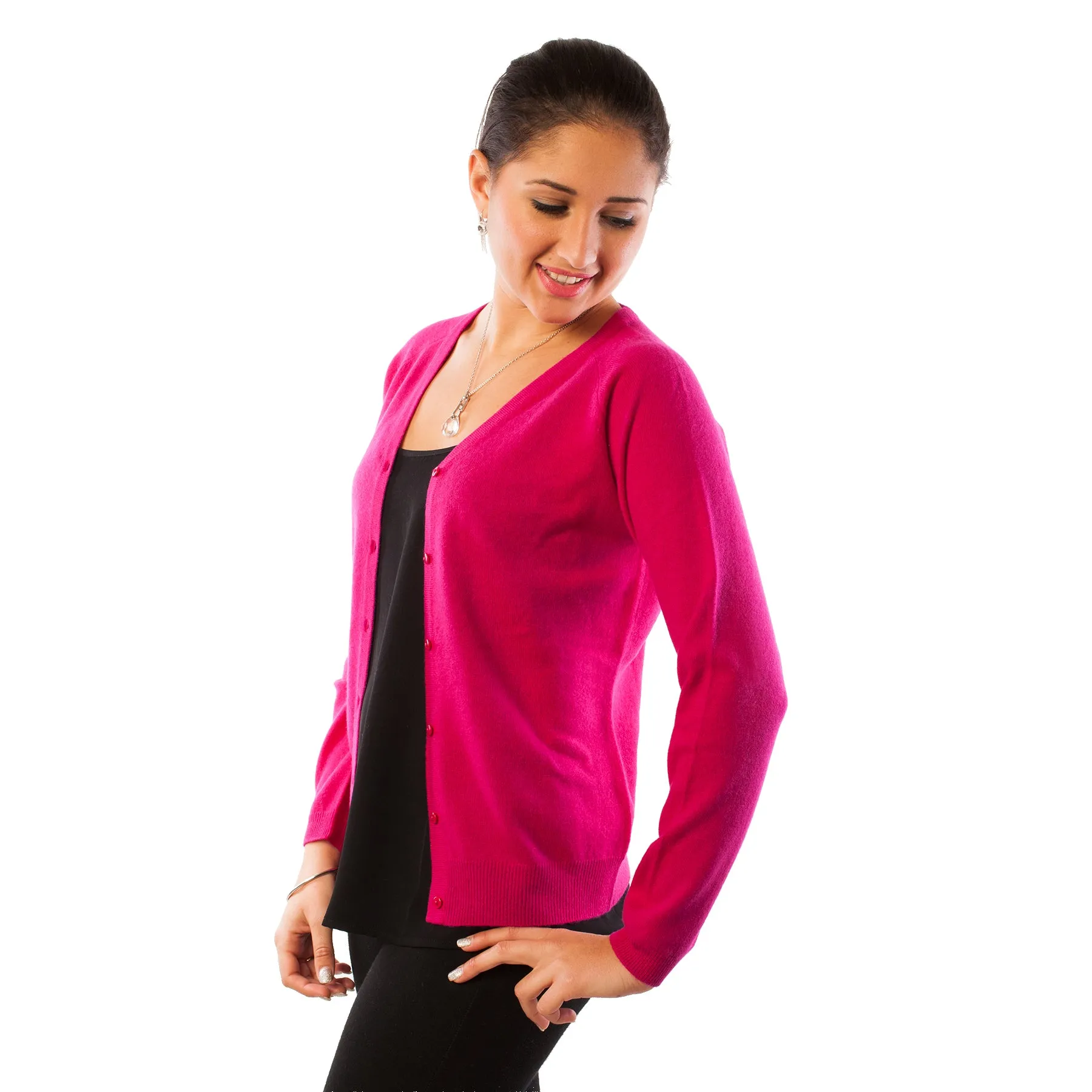 Women's Dunedin Cashmere Fashion V-Neck Cardigan Fuchsia