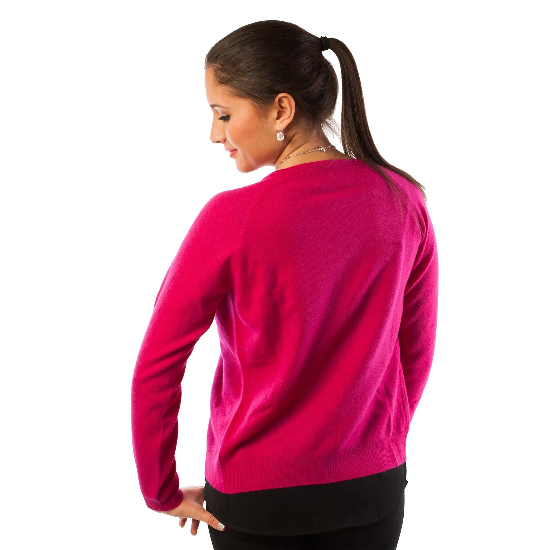 Women's Dunedin Cashmere Fashion V-Neck Cardigan Fuchsia